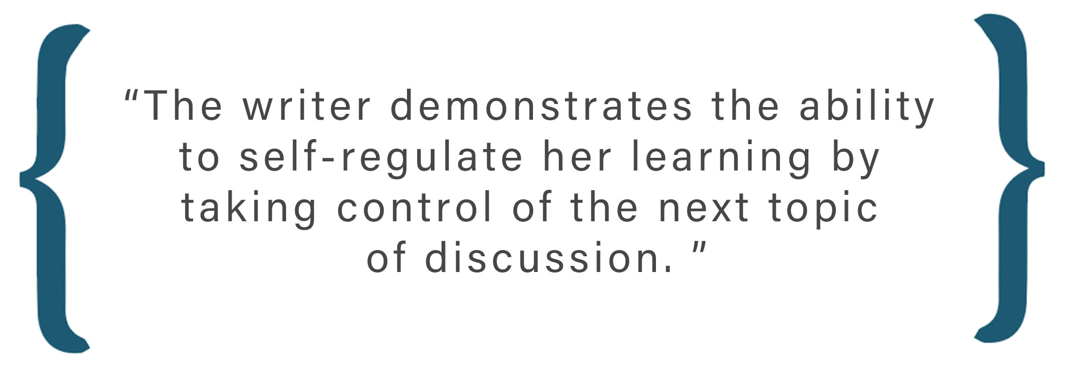Text box: The writer demonstrates the ability to self-regulate her learning by taking control of the next topic of discussion.
